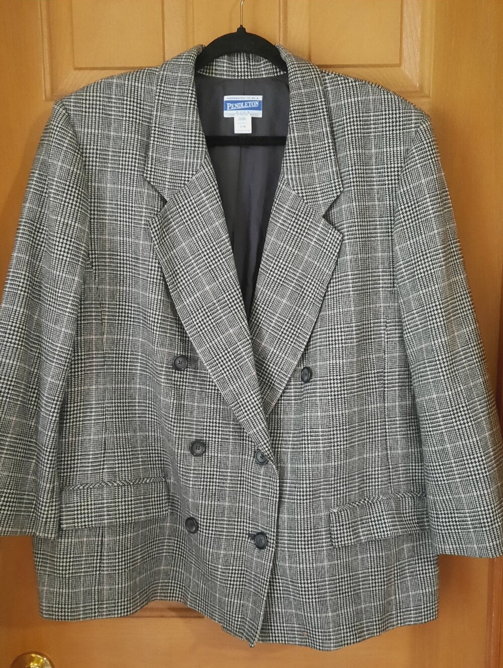 Vintage Pendleton 100% Virgin Wool Glen Plaid Double Breasted Blazer 20W